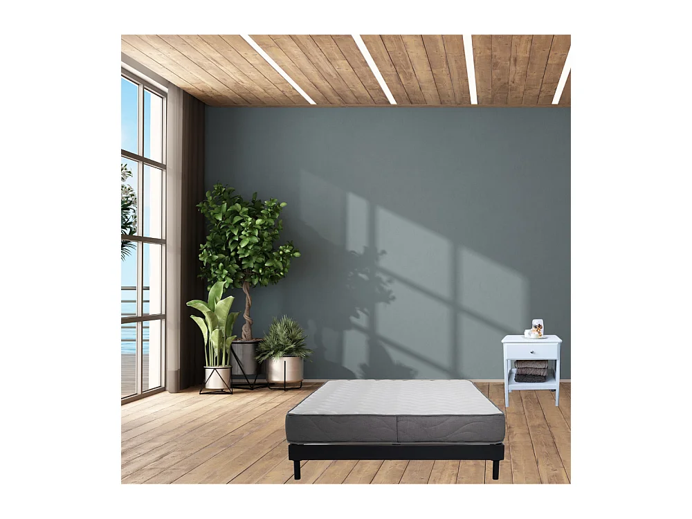 Ensemble Matelas mousse Luxe - 140x190cm - mousse et Sommier kit gris