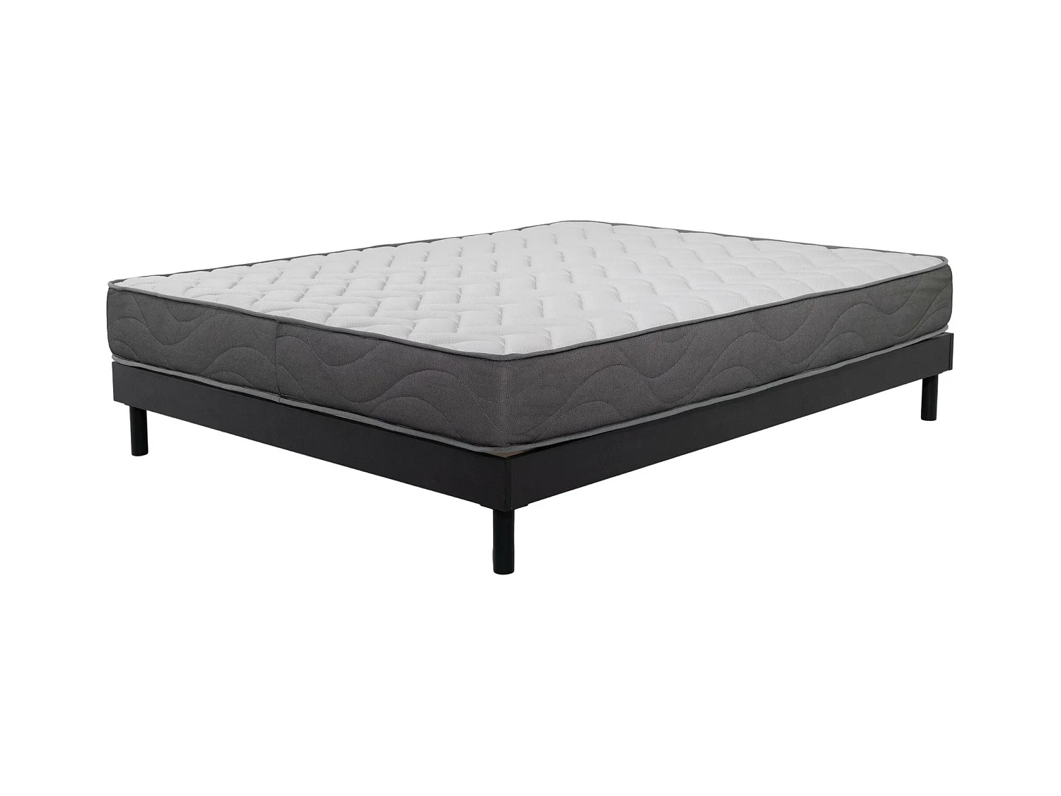 Ensemble Matelas mousse Luxe - 140x190cm - mousse et Sommier kit gris
