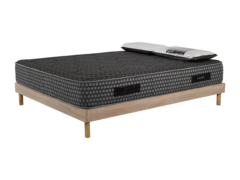 Ensemble Matelas mousse Cosmos Black accueil mémoire-160x200-2 oreillers 70x40-Sommier kit chêne