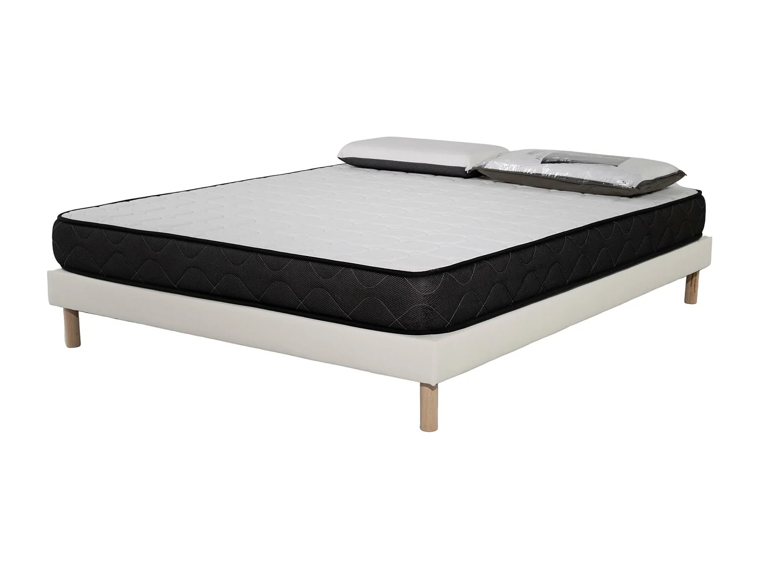 Ensemble Matelas mousse Memory - 160x200 et 2 Oreillers 70x40 - Sommier Blanc