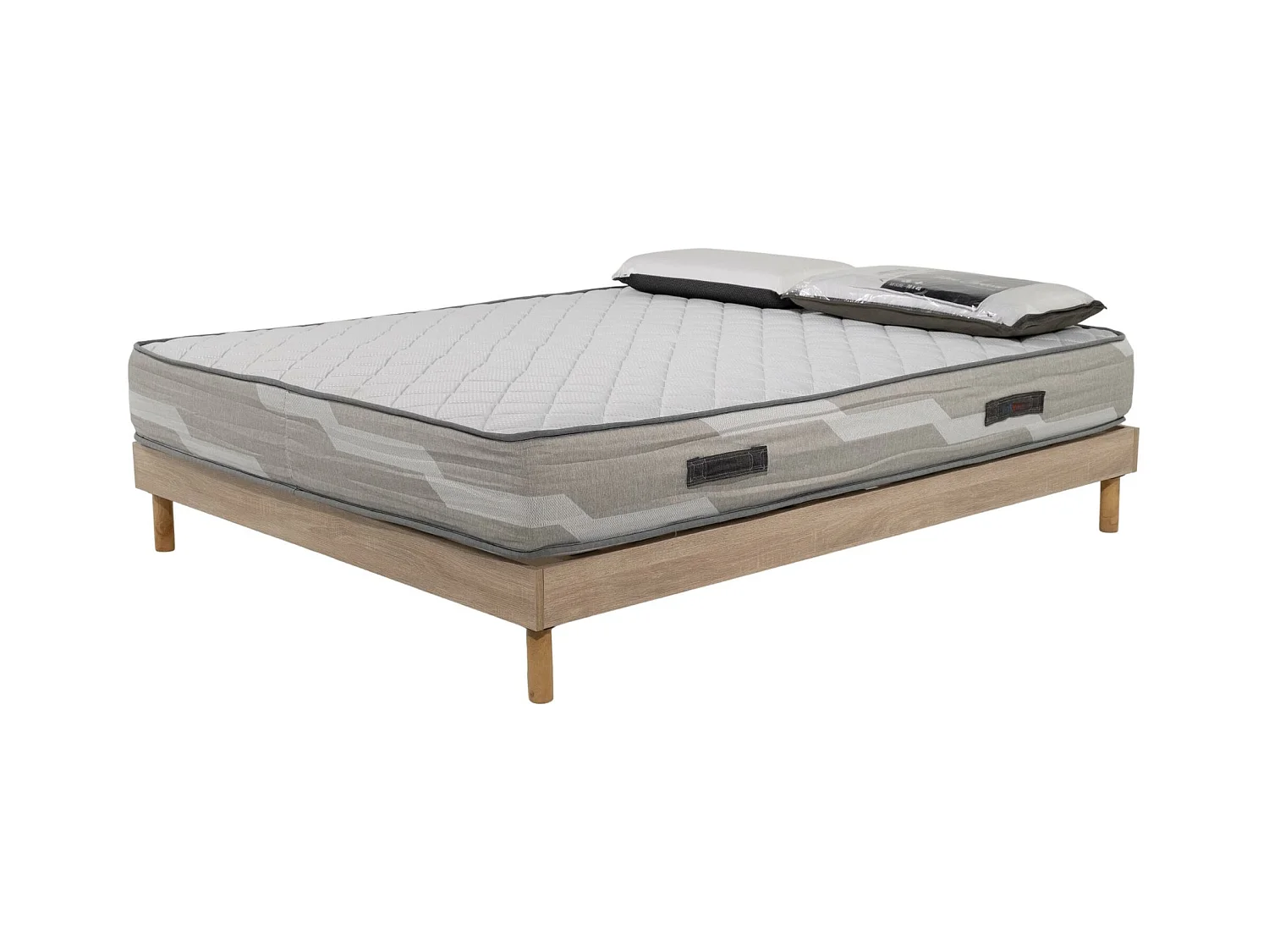 Ensemble Matelas 160x200cm ressorts ensachés Select et 2 oreillers 70x40 et Sommier kit chêne