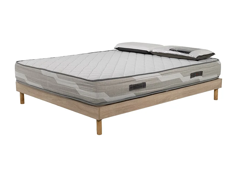 Ensemble Matelas 160x200cm ressorts ensachés Select et 2 oreillers 70x40 et Sommier kit chêne