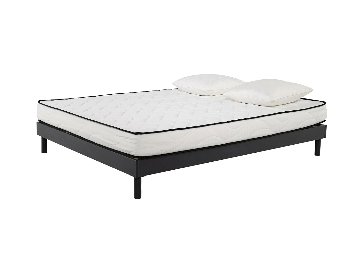 Ensemble Matelas mousse Confort 160x200 - 2 Oreillers mémoire 60x60 - Sommier kit Gris