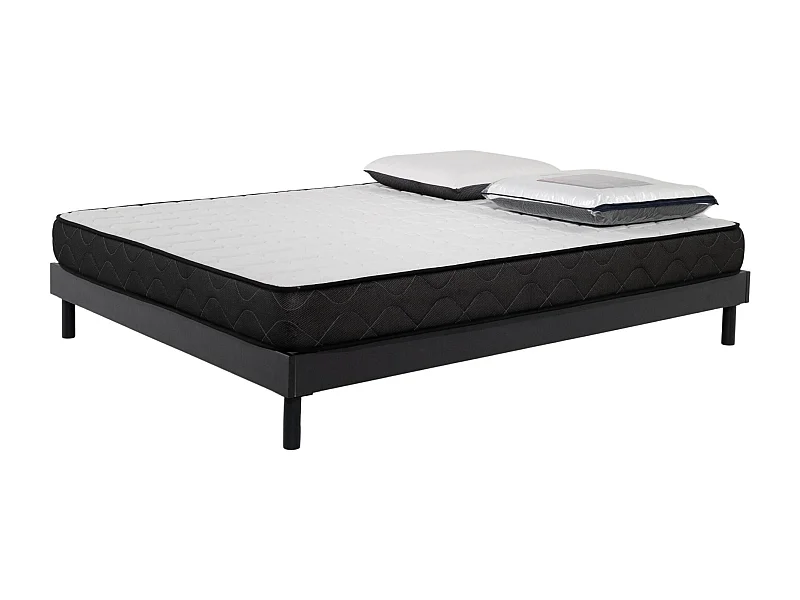 Ensemble matelas mousse acceuil mémoire Memory - 160x200 - 2 Oreillers visco et Sommier kit gris