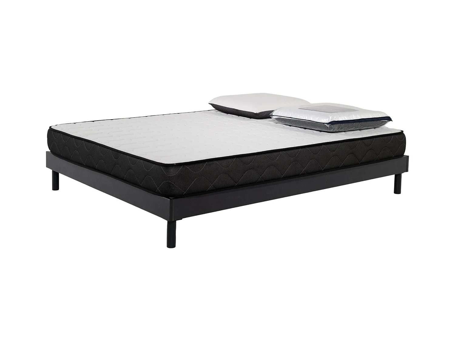 Ensemble matelas mousse acceuil mémoire Memory - 160x200 - 2 Oreillers visco et Sommier kit gris