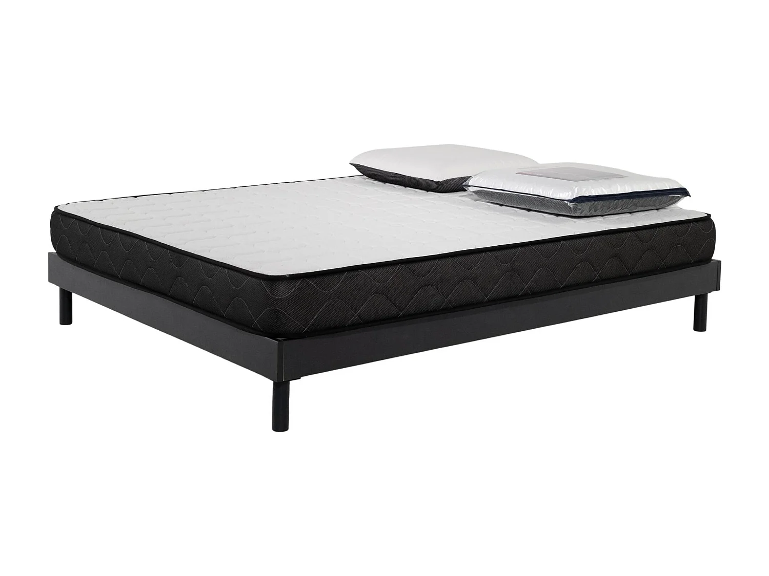 Ensemble matelas mousse acceuil mémoire Memory - 160x200 - 2 Oreillers visco et Sommier kit gris