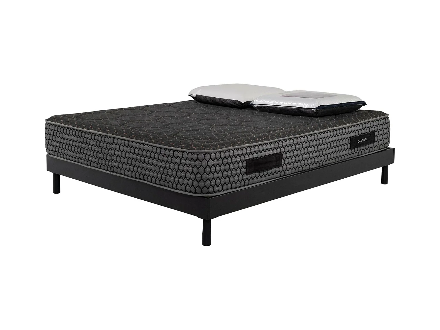 Ensemble Cosmos Black mousse accueil mémoire - 140x190 et 2 Oreiller viscos 60x60 - Sommier kit gris