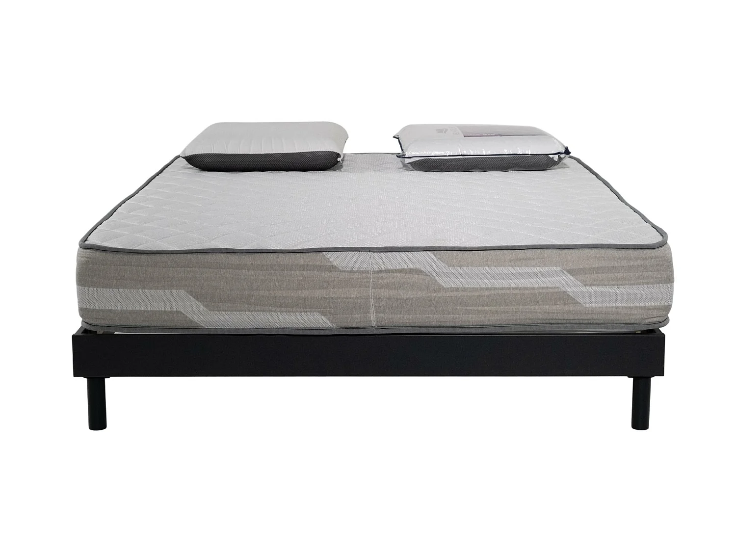 Ensemble Matelas 140x190cm Select Ressorts ensachés avec 2 Oreillers visco et Sommier kit gris