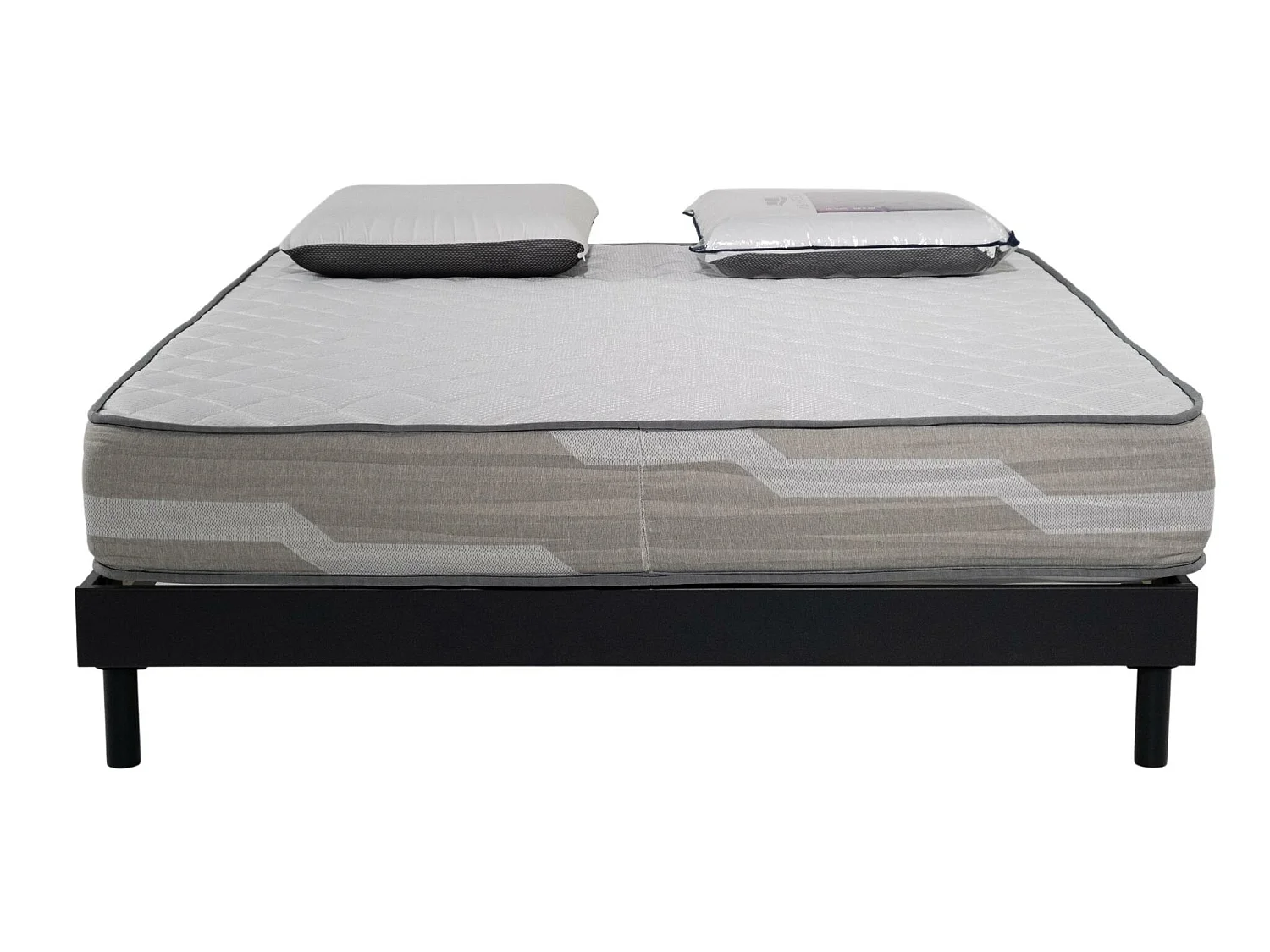 Ensemble Matelas 140x190cm Select Ressorts ensachés avec 2 Oreillers visco et Sommier kit gris