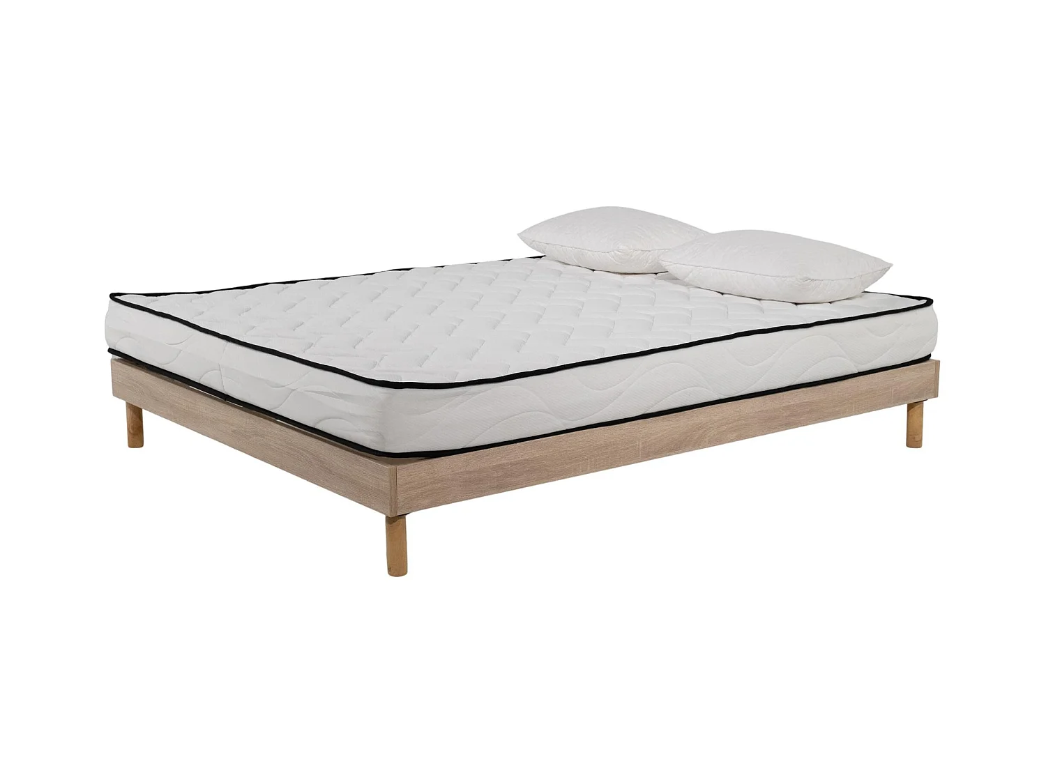 Ensemble Matelas mousse Confort 160x200cm - mousse  - 2 Oreillers 50x70 et Sommier kit couleur chêne