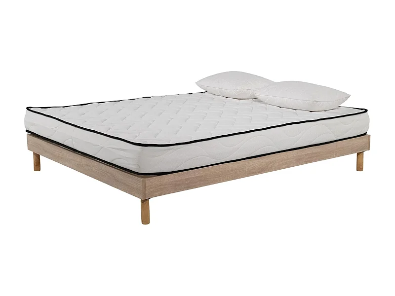 Ensemble Matelas mousse Confort 160x200cm - mousse  - 2 Oreillers 50x70 et Sommier kit couleur chêne