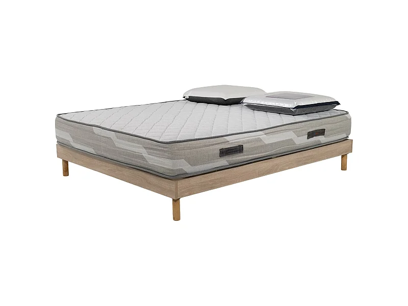 Ensemble 160x200cm Matelas Select Ressorts ensachés -  avec 2 Oreillers visco et Sommier kit chêne