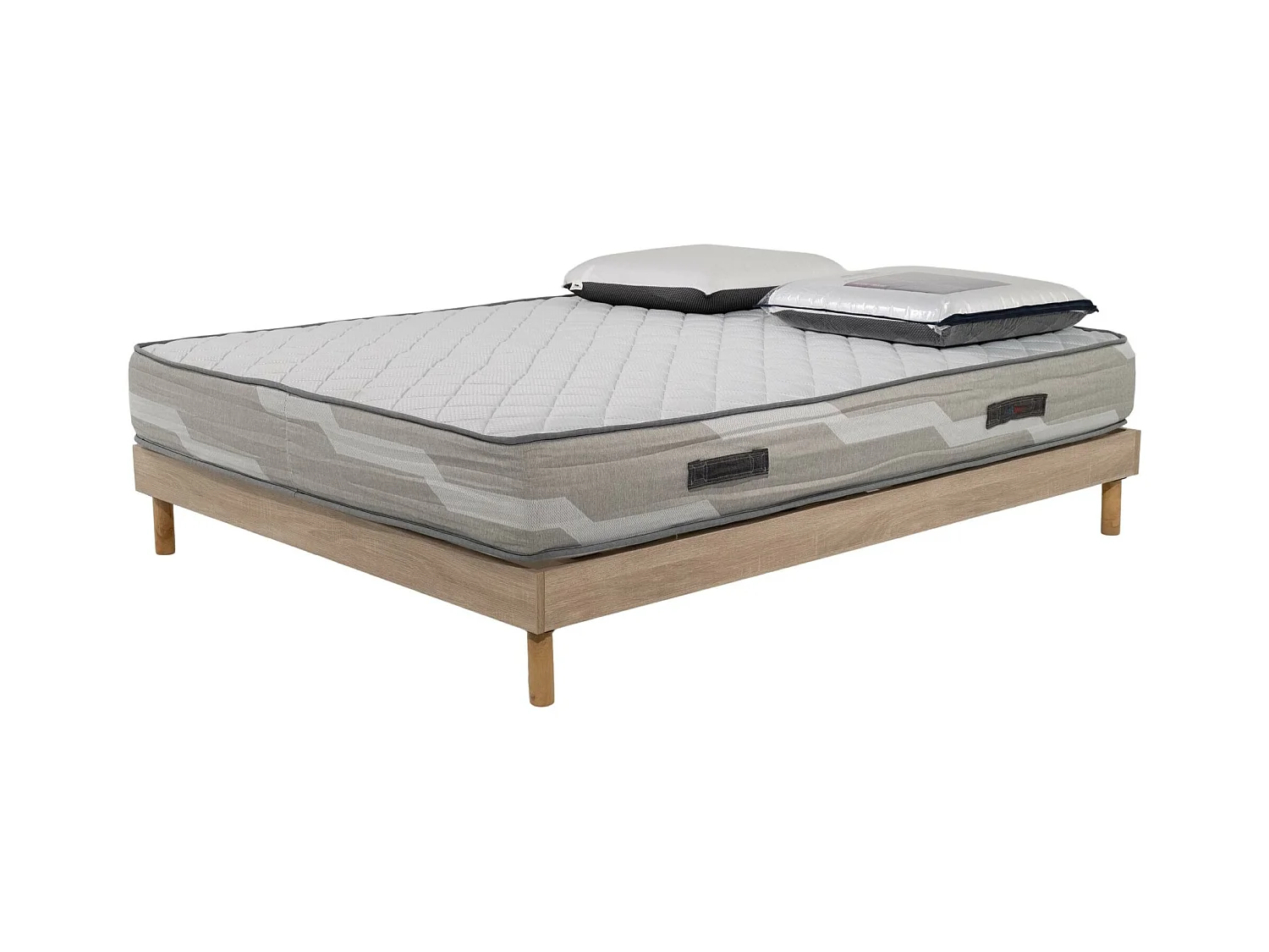 Ensemble 160x200cm Matelas Select Ressorts ensachés -  avec 2 Oreillers visco et Sommier kit chêne
