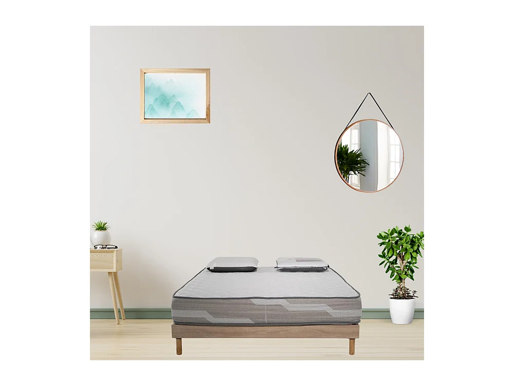 Ensemble 160x200cm Matelas Select Ressorts ensachés -  avec 2 Oreillers visco et Sommier kit chêne