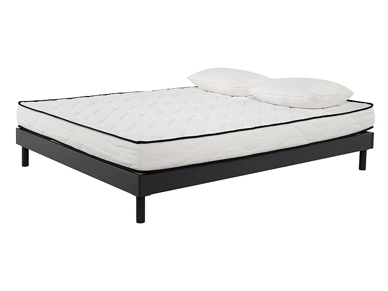 Ensemble Matelas mousse Confort 140x190cm - mousse  - 2 Oreillers 50x70 et Sommier kit gris