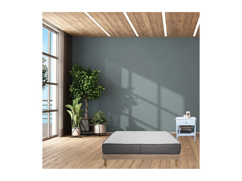 Ensemble Matelas mousse Luxe - 140x190cm - mousse et Sommier kit couleur chêne