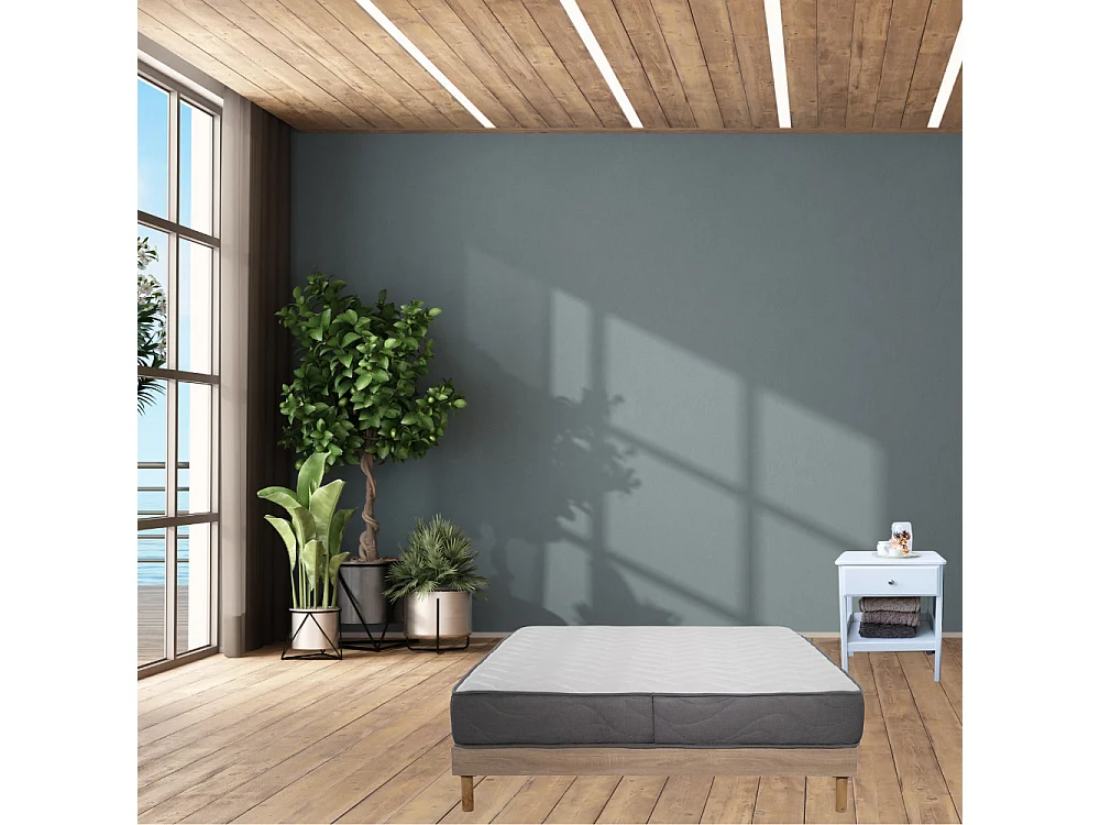 Ensemble Matelas mousse Luxe - 140x190cm - mousse et Sommier kit couleur chêne
