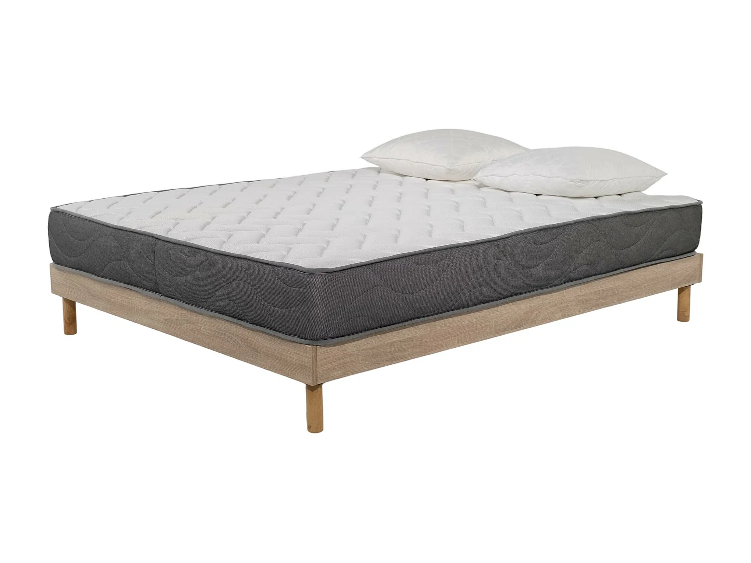 Ensemble Matelas Mousse Luxe - 160x200 et 2 Oreillers mémoire 60x60 - Sommier kit couleur chêne