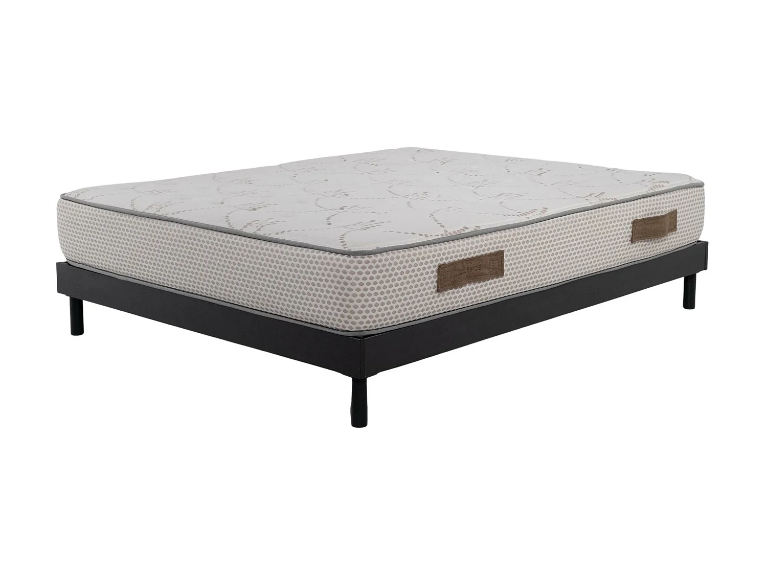 Ensemble Matelas mousse Cosmos White - 140x190cm - accueil mémoire de forme et Sommier kit gris