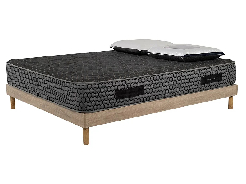 Ensemble Cosmos Black mousse accueil mémoire - 140x190 et 2 Oreillers viscos - Sommier kit chêne