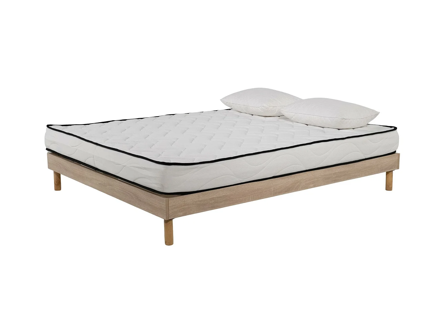 Ensemble Matelas mousse Confort 140x190cm - mousse  - 2 Oreillers 50x70 et Sommier kit couleur chêne