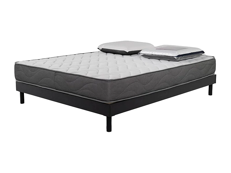 Ensemble Matelas Luxe mousse - 140x190cm avec 2 Oreiller visco 60x60 et Sommier kit gris