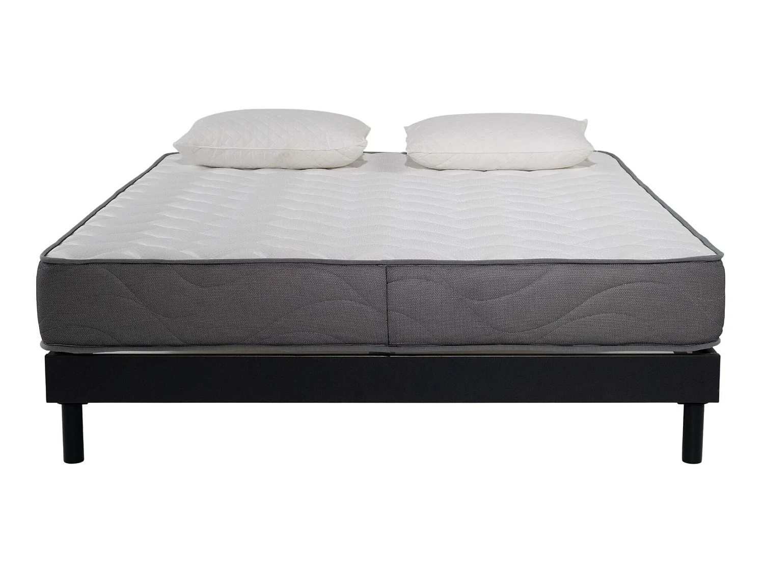 Ensemble Matelas mousse Luxe - 160x200cm et 2 Oreillers 50x70 - Sommier kit gris