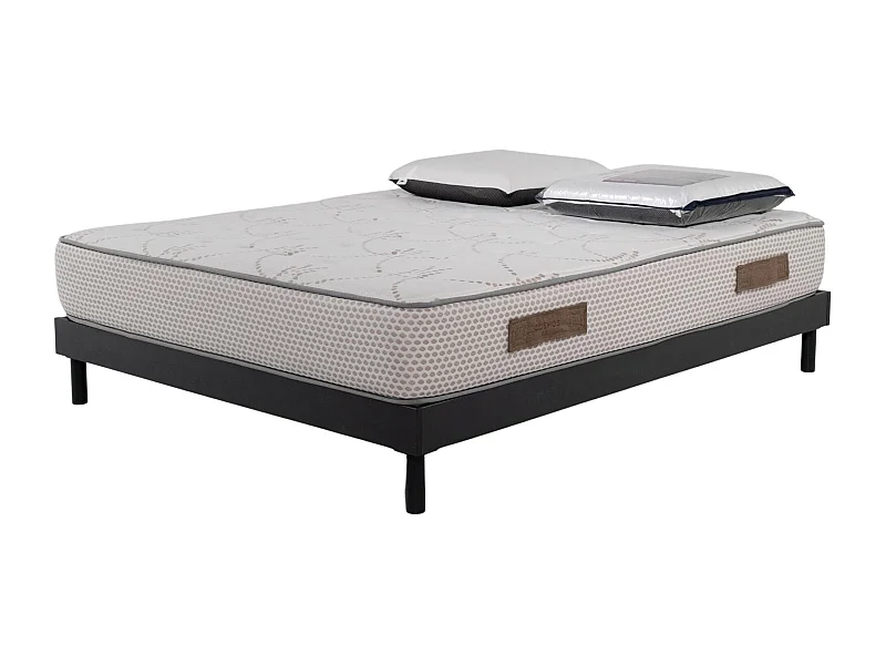 Ensemble Cosmos White mousse accueil mémoire - 160x200 et 2 Oreiller visco 60x60 - Sommier kit gris