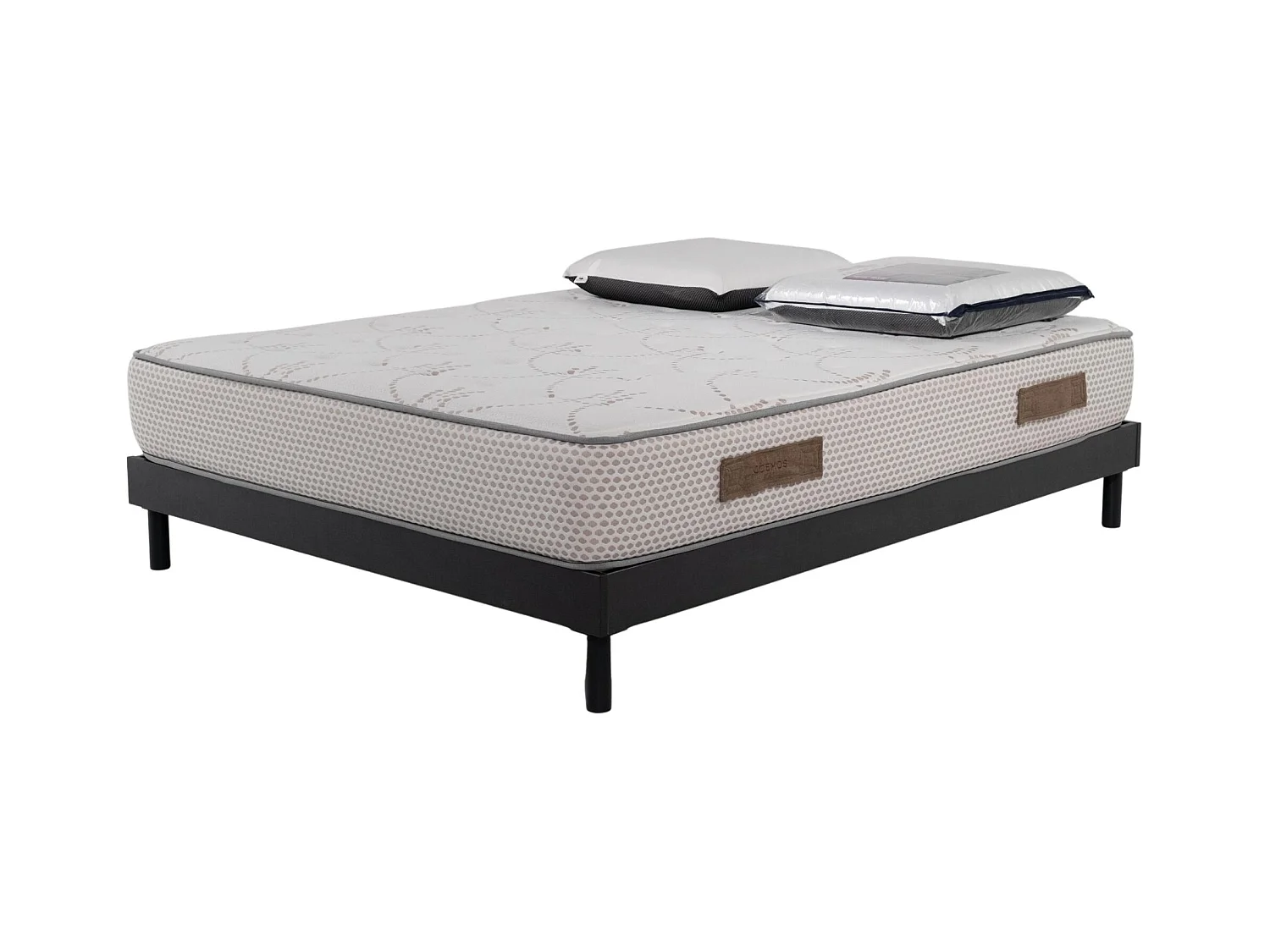 Ensemble Cosmos White mousse accueil mémoire - 160x200 et 2 Oreiller visco 60x60 - Sommier kit gris