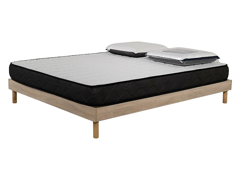 Ensemble matelas mousse acceuil mémoire Memory - 140x190 - 2 Oreillers visco - Sommier kit chêne