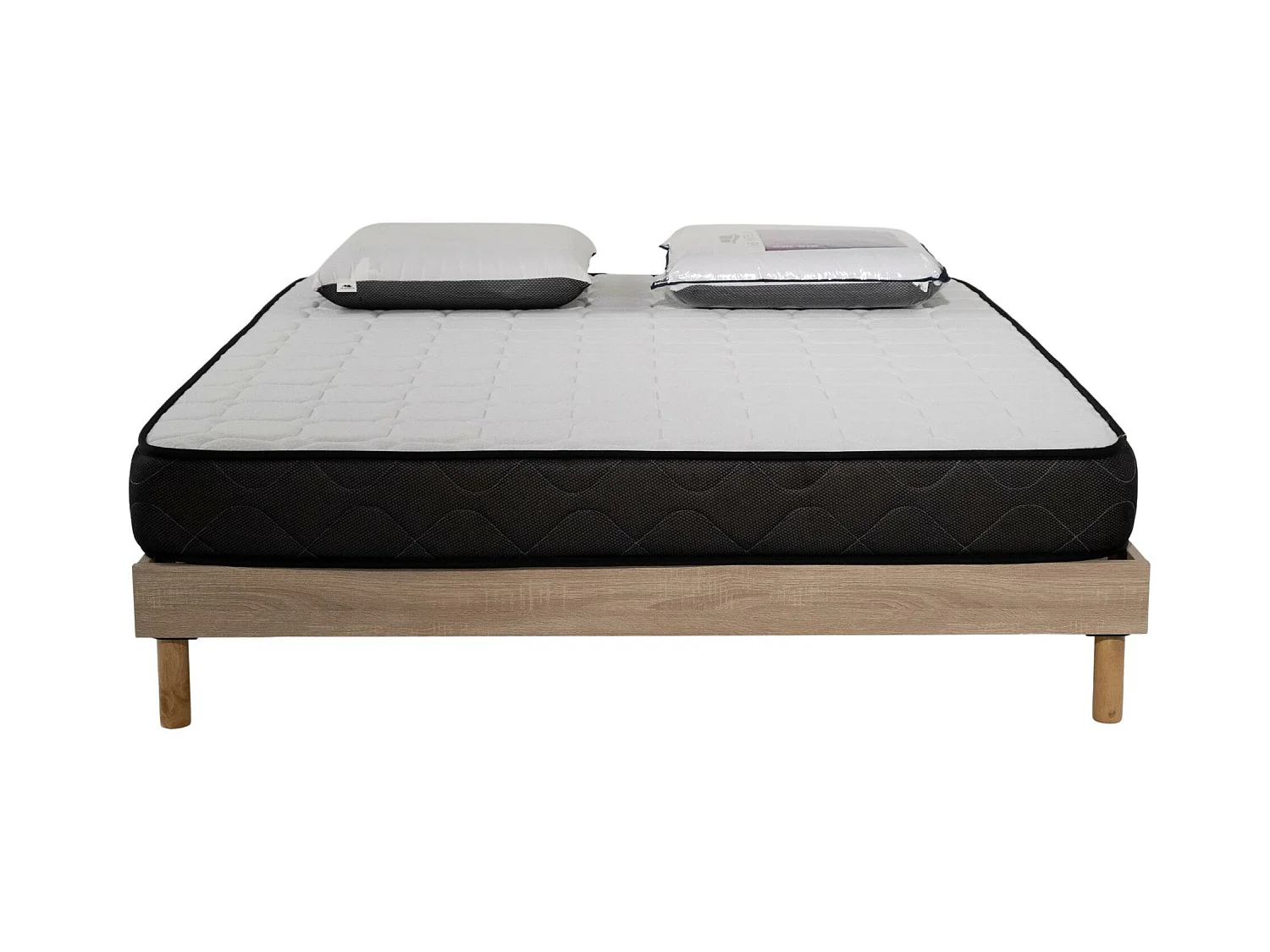 Ensemble matelas mousse acceuil mémoire Memory - 140x190 - 2 Oreillers visco - Sommier kit chêne