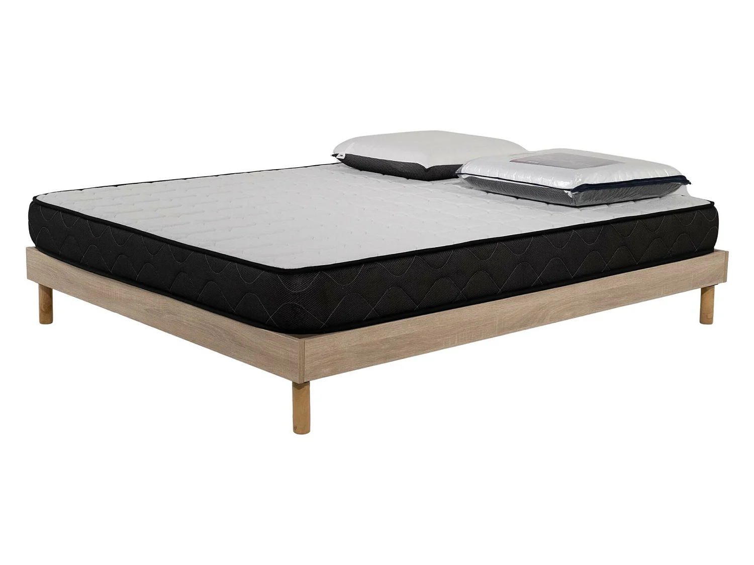 Ensemble matelas mousse acceuil mémoire Memory - 140x190 - 2 Oreillers visco - Sommier kit chêne