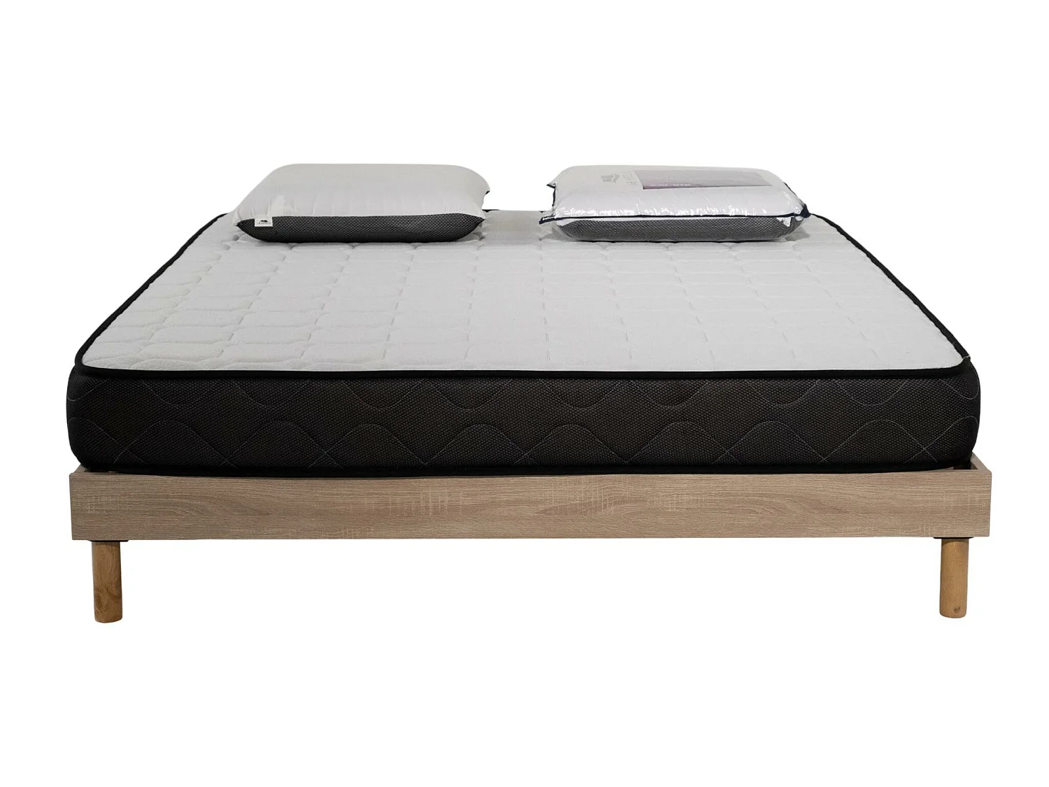 Ensemble matelas mousse acceuil mémoire Memory - 140x190 - 2 Oreillers visco - Sommier kit chêne