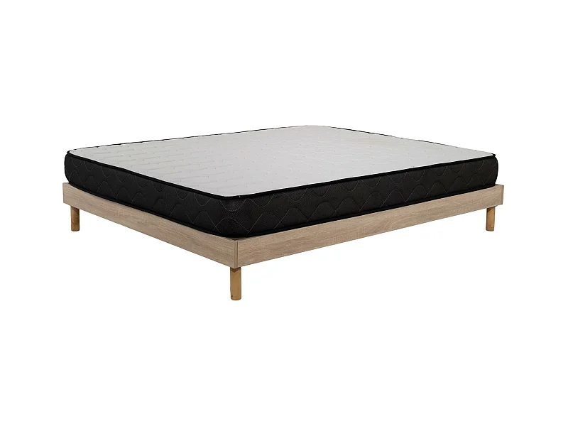 Ensemble Matelas mousse Memory - 160x200cm - accueil mémoire de forme - Sommier kit couleur chêne
