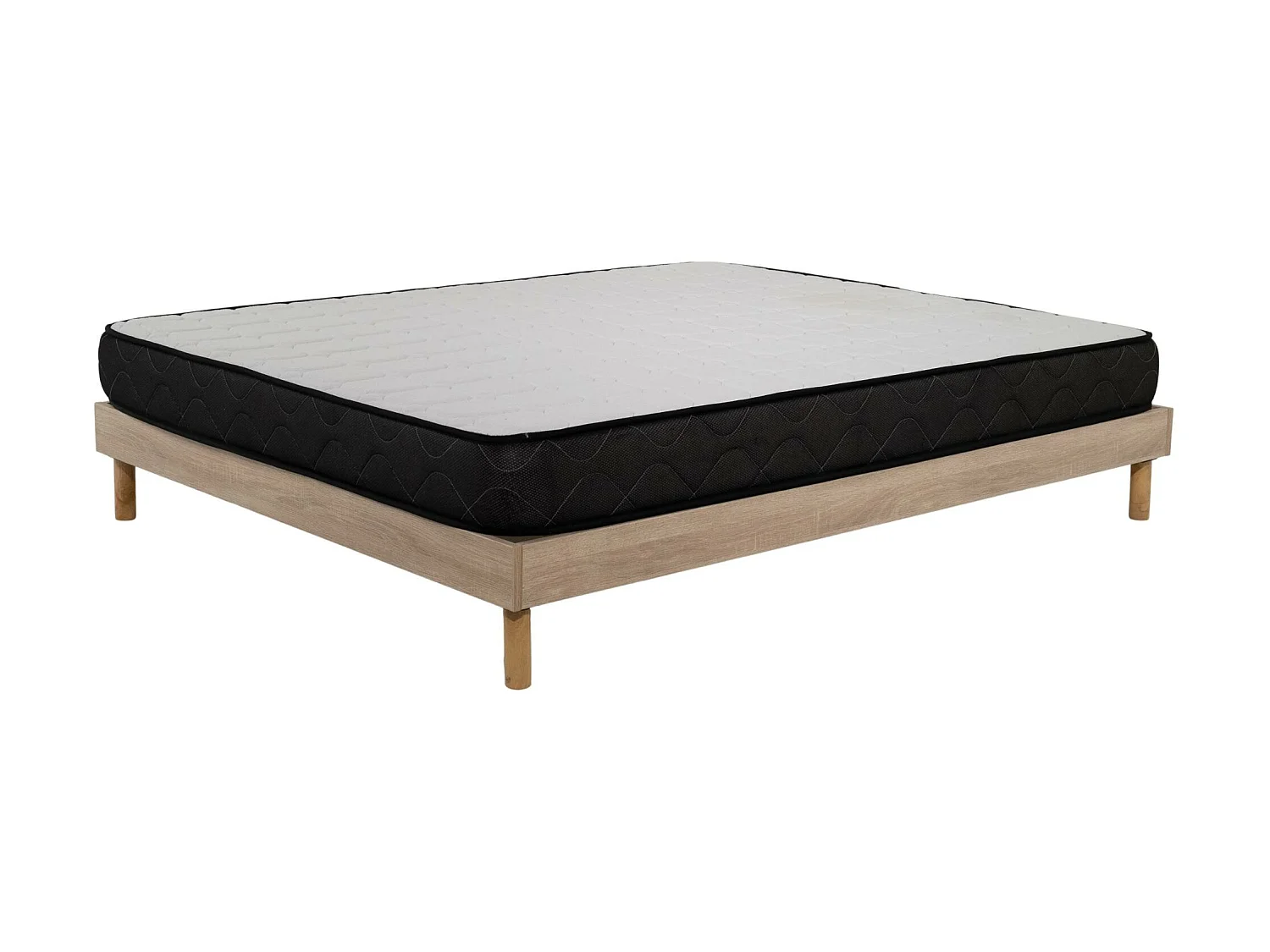 Ensemble Matelas mousse Memory - 160x200cm - accueil mémoire de forme - Sommier kit couleur chêne