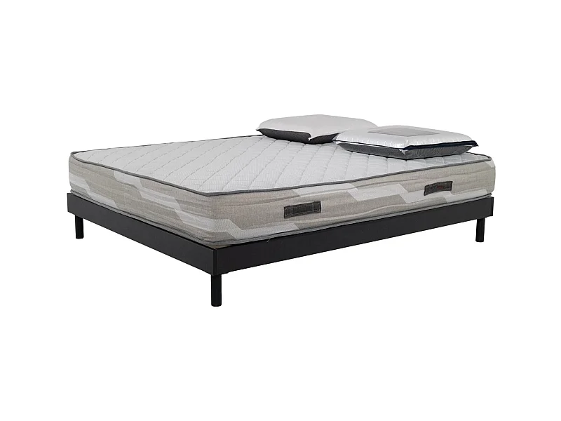 Ensemble 160x200cm Matelas Select Ressorts ensachés -  avec 2 Oreillers visco et Sommier kit gris