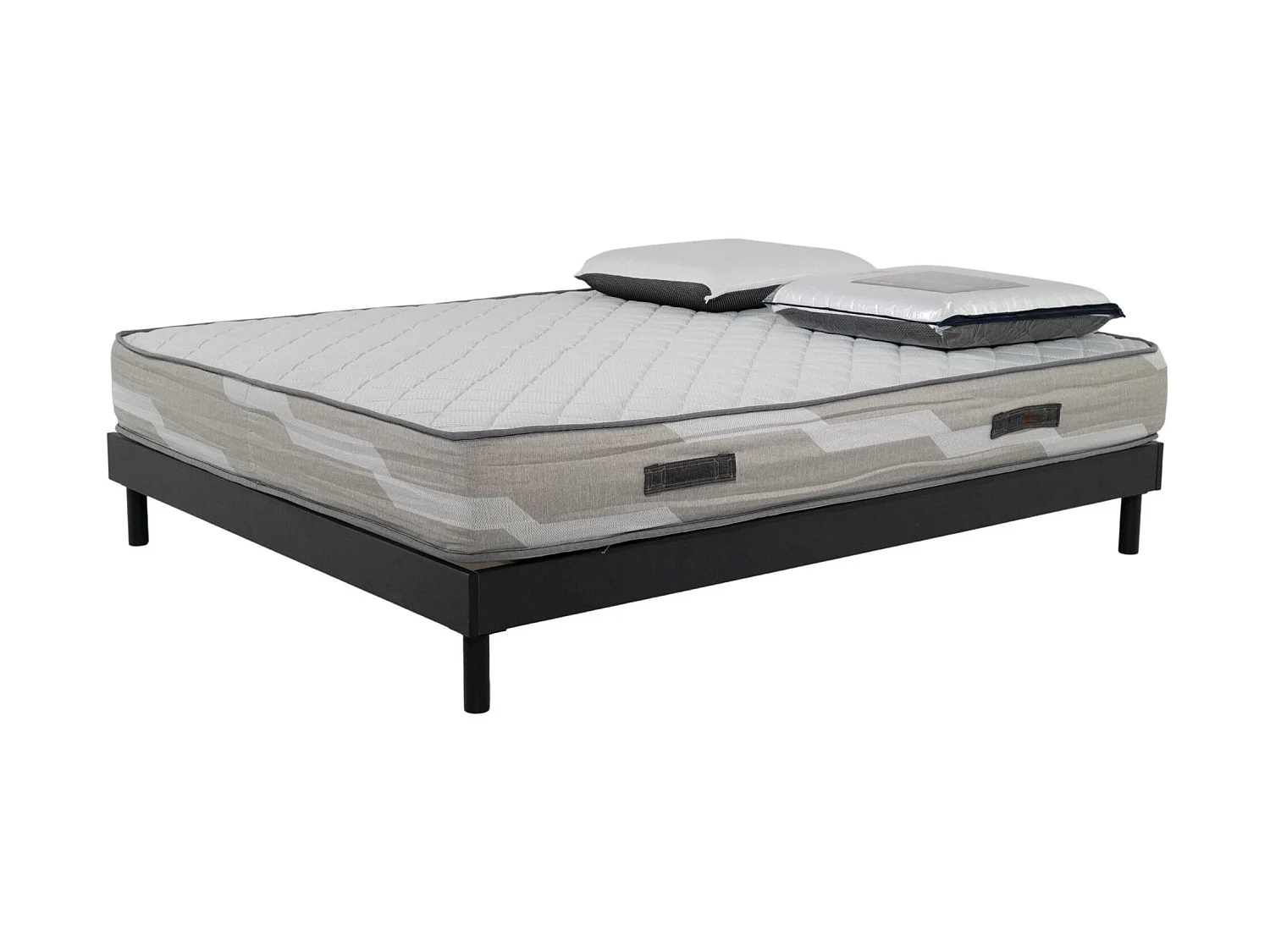 Ensemble 160x200cm Matelas Select Ressorts ensachés -  avec 2 Oreillers visco et Sommier kit gris