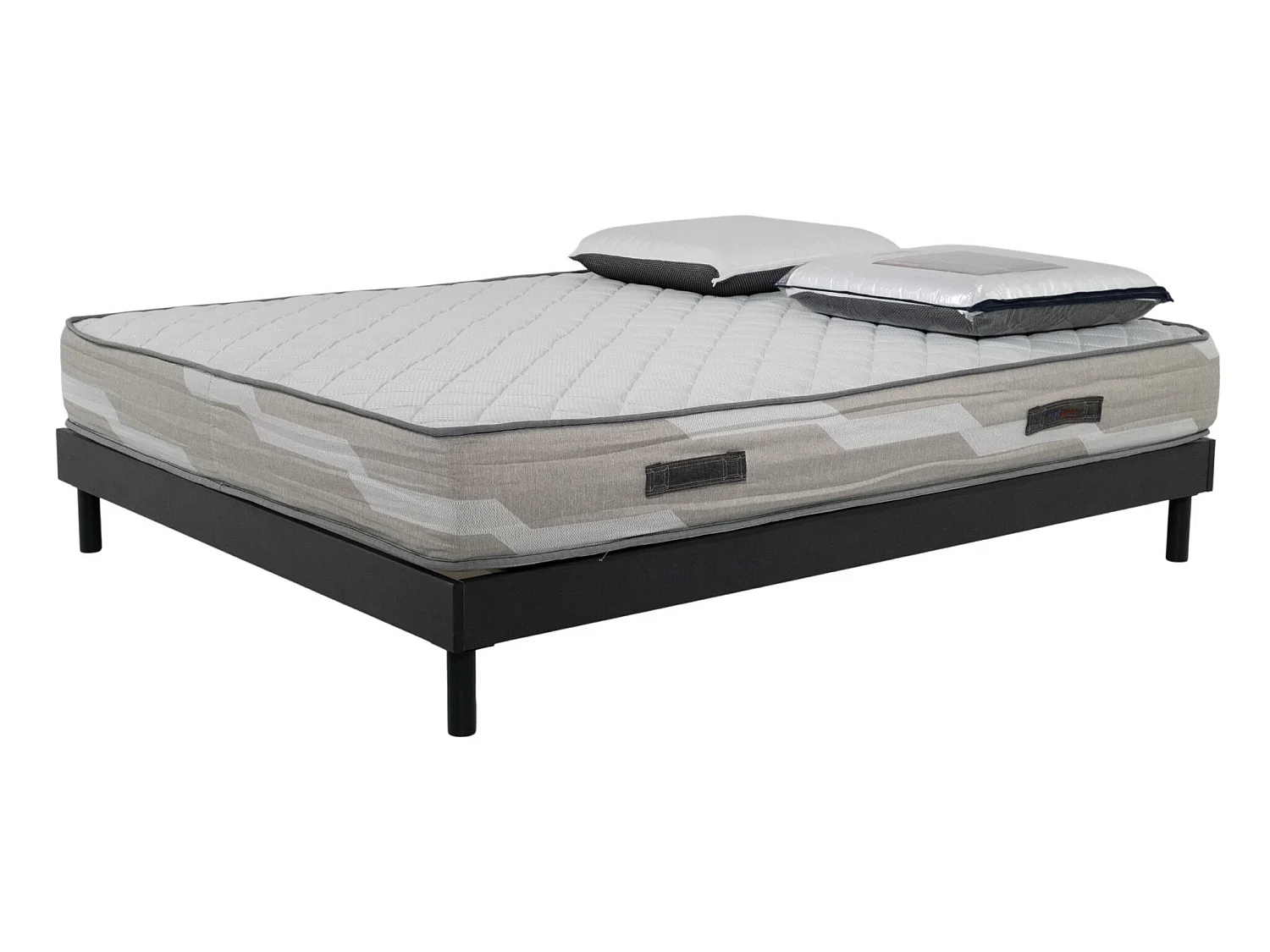 Ensemble 160x200cm Matelas Select Ressorts ensachés -  avec 2 Oreillers visco et Sommier kit gris
