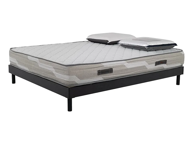 Ensemble 160x200cm Matelas Select Ressorts ensachés -  avec 2 Oreillers visco et Sommier kit gris