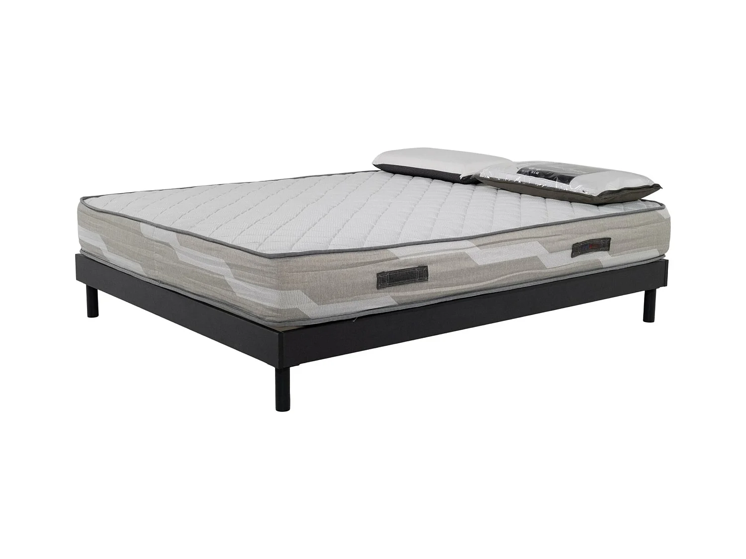 Ensemble matelas 140x190cm ressorts ensachés Select et 2 Oreillers 70x40 et Sommier kit gris
