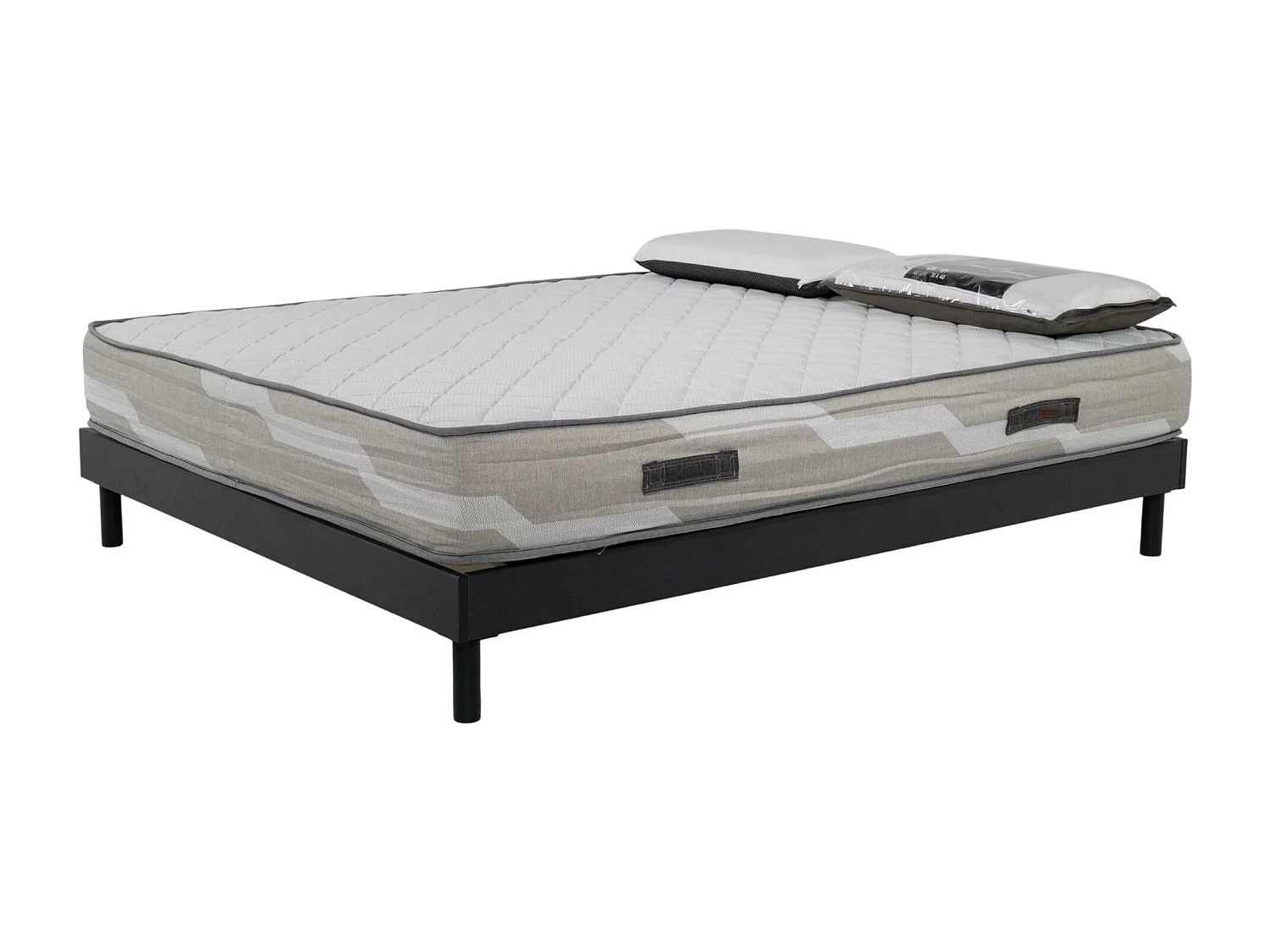 Ensemble matelas 140x190cm ressorts ensachés Select et 2 Oreillers 70x40 et Sommier kit gris