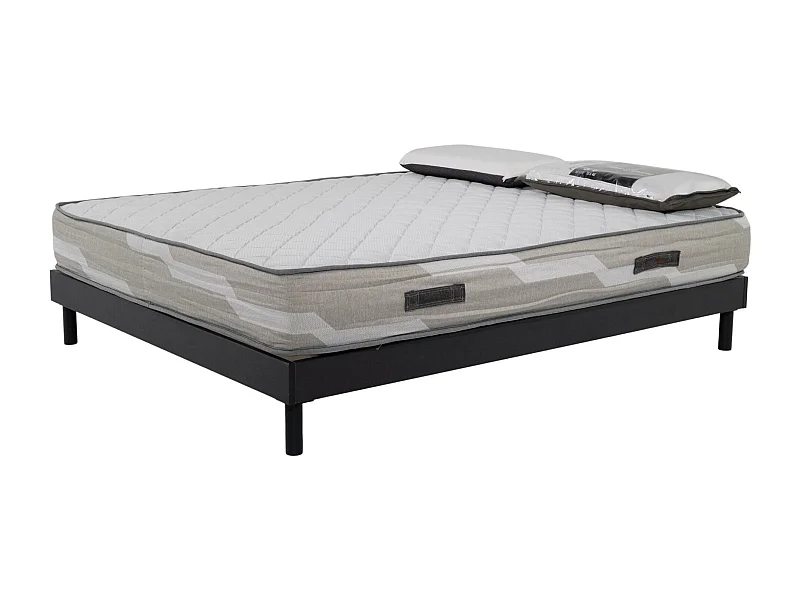 Ensemble matelas 140x190cm ressorts ensachés Select et 2 Oreillers 70x40 et Sommier kit gris