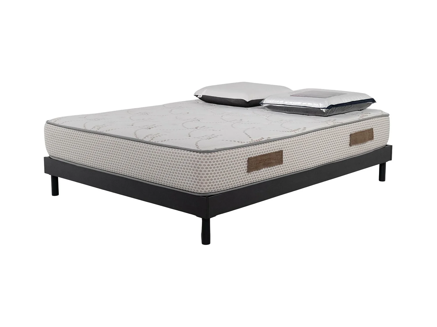 Ensemble Cosmos White mousse accueil mémoire - 140x190 et 2 Oreiller visco 60x60 - Sommier kit gris