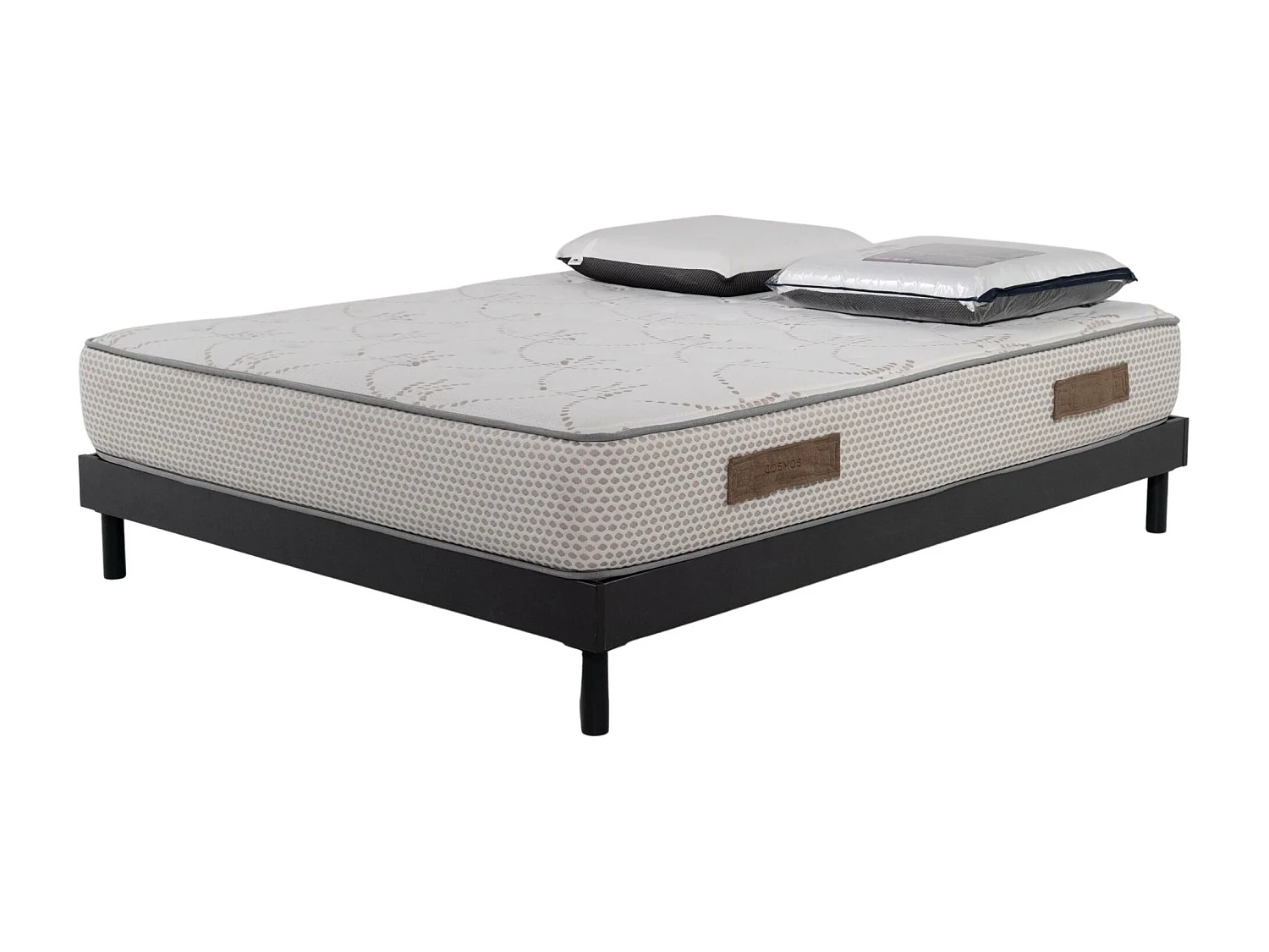 Ensemble Cosmos White mousse accueil mémoire - 140x190 et 2 Oreiller visco 60x60 - Sommier kit gris