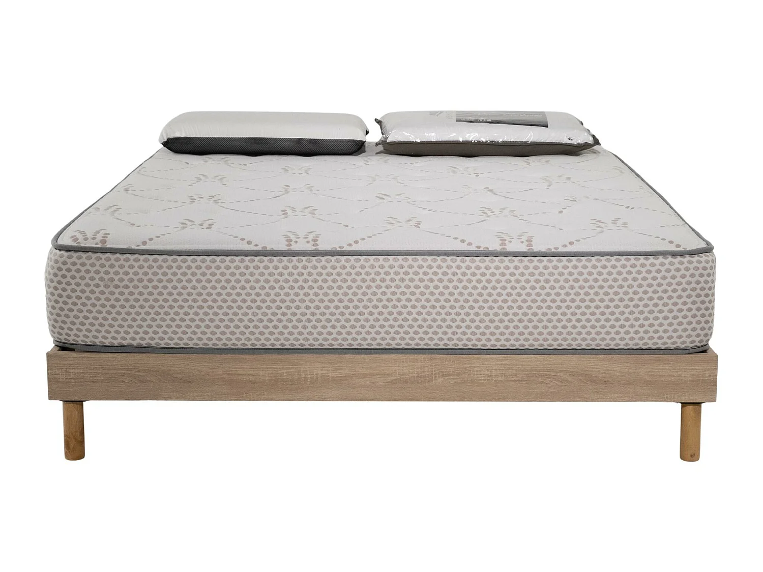 Ensemble Matelas mousse Cosmos White accueil mémoire-140x190-2 oreillers 70x40-Sommier kit chêne