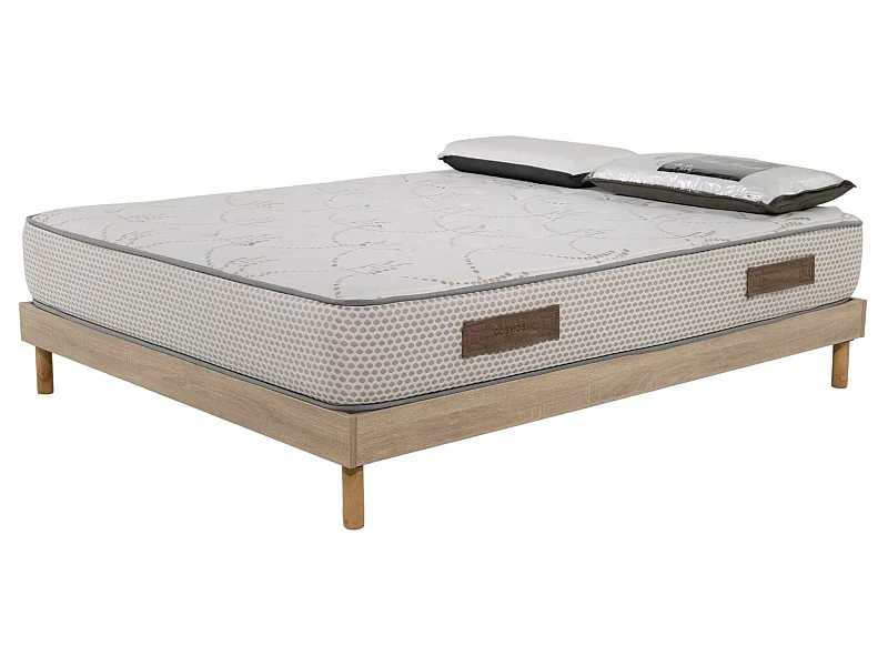 Ensemble Matelas mousse Cosmos White accueil mémoire-140x190-2 oreillers 70x40-Sommier kit chêne