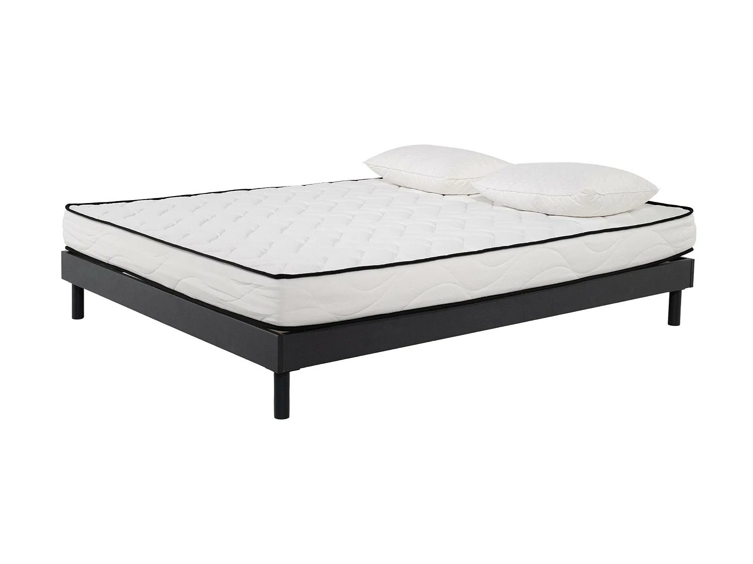 Ensemble Matelas mousse Confort 160x200cm - mousse  - 2 Oreillers 50x70 et Sommier kit gris