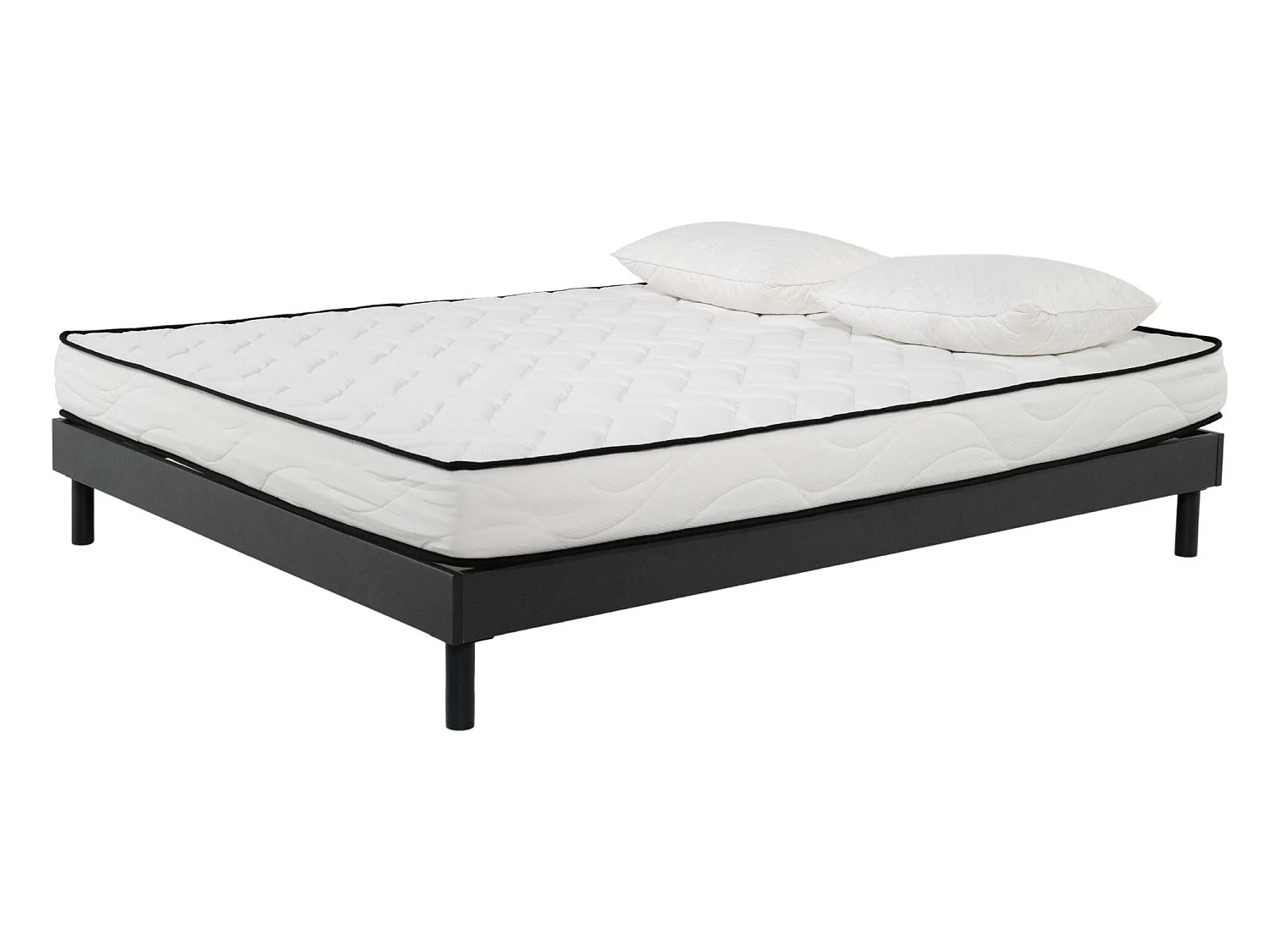 Ensemble Matelas mousse Confort 160x200cm - mousse  - 2 Oreillers 50x70 et Sommier kit gris