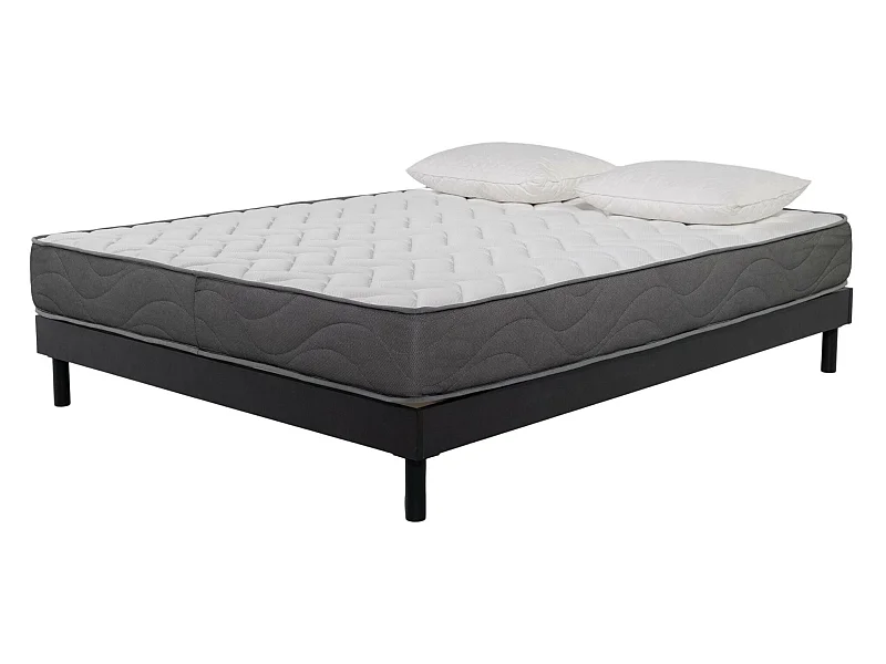 Ensemble Matelas mousse Luxe - 140x190cm et 2 Oreillers 50x70 et Sommier kit gris