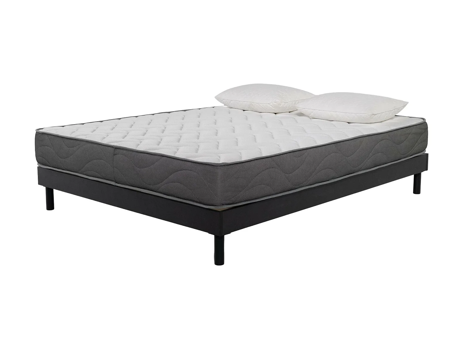 Ensemble Matelas mousse Luxe - 140x190cm et 2 Oreillers 50x70 et Sommier kit gris